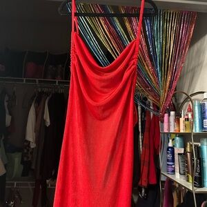 Red Draped Slip Dress